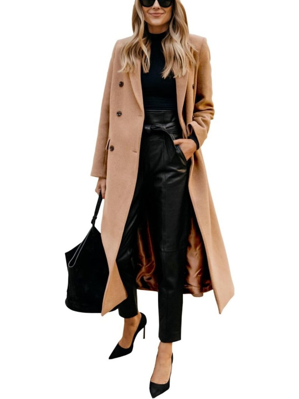Chic Women's Long Wool Peacoat Jacket - Fall Winter Notch Lapel Outerwear